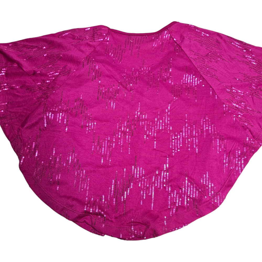 Sequined Womens Circle Poncho Top Size Med Pink Glam Swiftie Flowy Summer - Picture 2 of 8